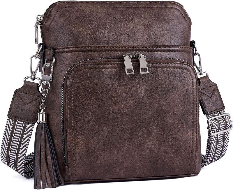 Roulens Crossbody Purse for Women Vegan Leather Medium Crossbody Wallet Bag for Travel Women Shoulder Handbags with Tassel - Image 1